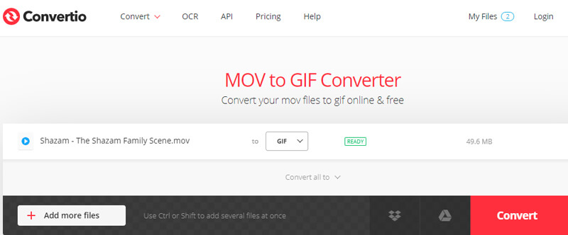 Convertio MOVをGIFに変換