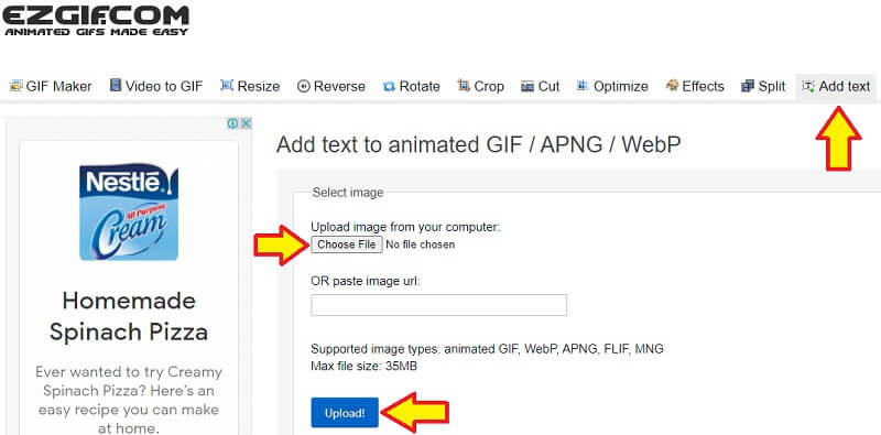 Ezgif GIFファイルをアップロード