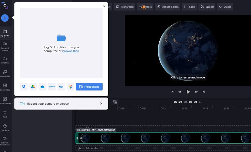 Clipchamp 動画の読み込みと編集