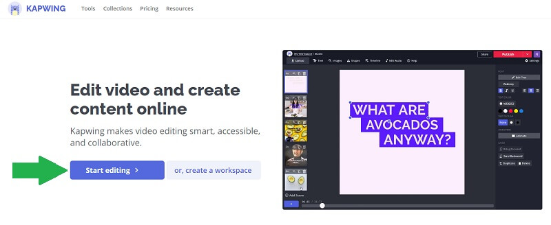 Kapwing ウェブサイト画面