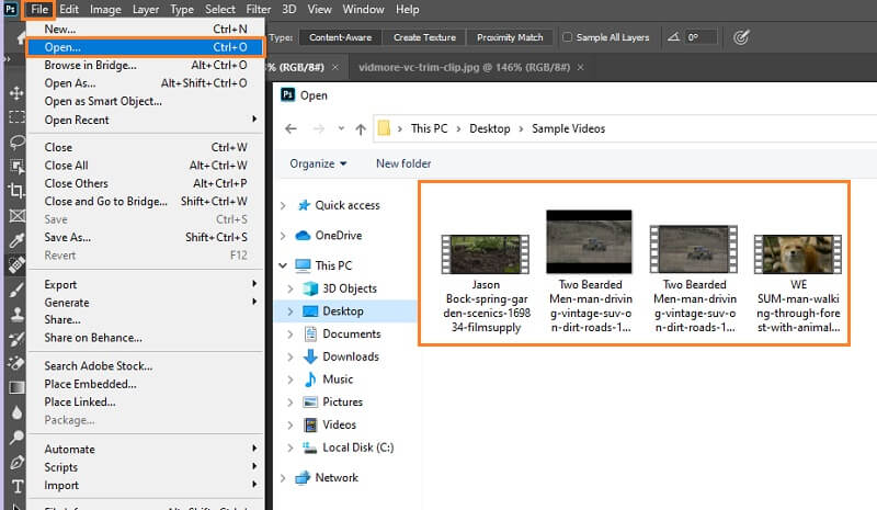 Photoshop 動画からGIF クリップを開く