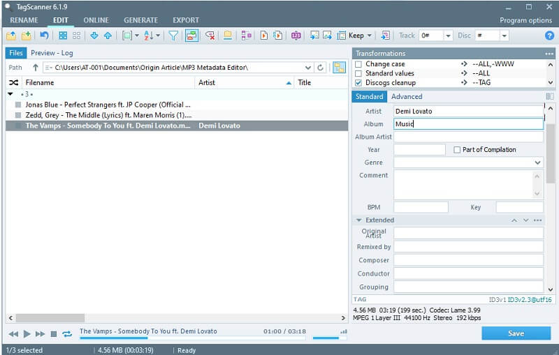TagScannerのインターフェース