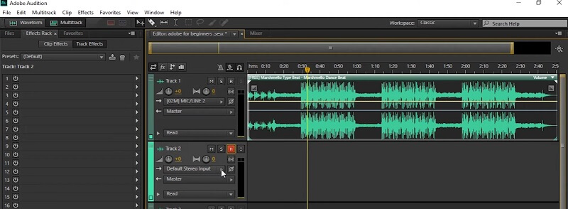 Adobe Audition インターフェース オーディオトリマー