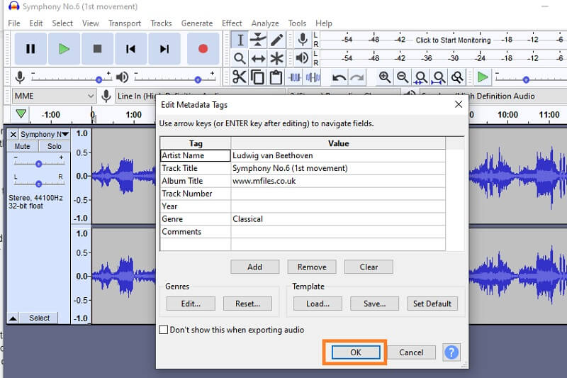 Audacity 出力を保存 M4A から WAV へ