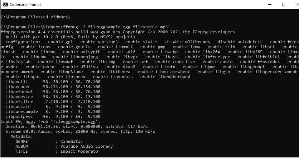コマンドプロンプト 変換プロセス FFmpeg OGGからMP3へ