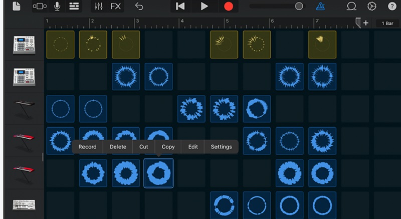 GarageBand インターフェース ミュージックカッター