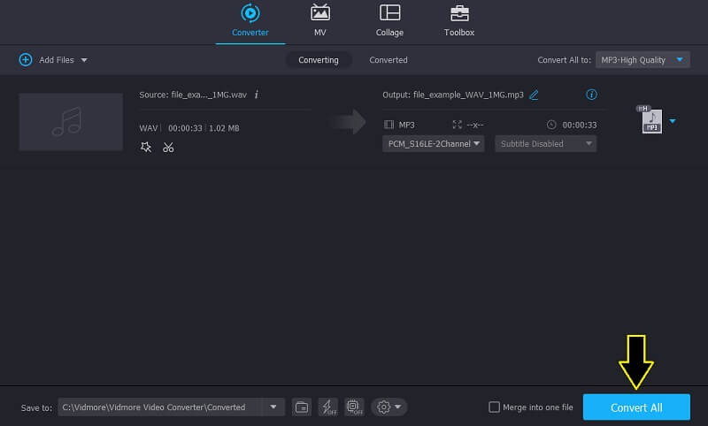 Vidmore Vc 変換実行 WAVをMP3に変換
