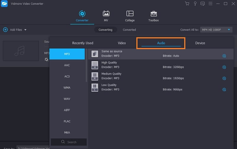 Vidmore Vc フォーマット選択 ミュージックカッター