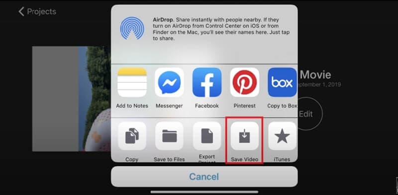 iMovie 保存されたビデオ出力
