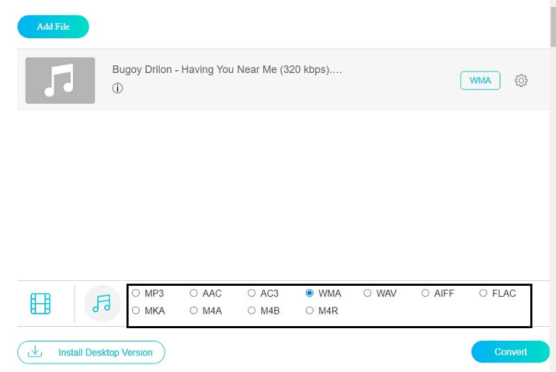 Vidmore Free WMA を選択