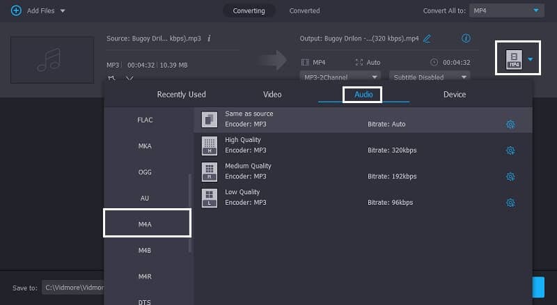 Vidmoreで形式を選択