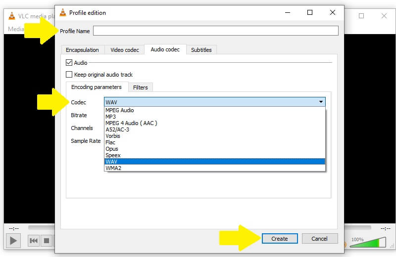 VLCメディアプレーヤー プロファイルを作成