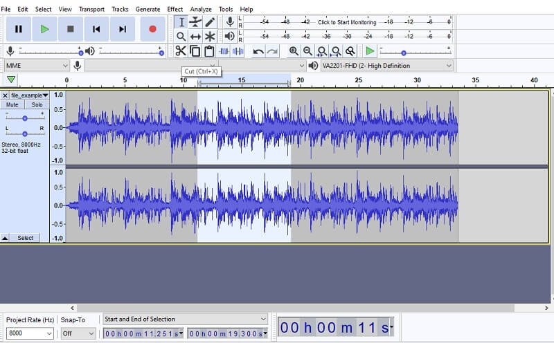 Audacity で WAV ファイルをカット