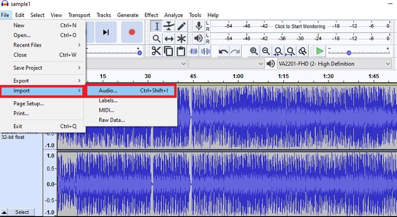 Audacity 音楽ファイルのインポート
