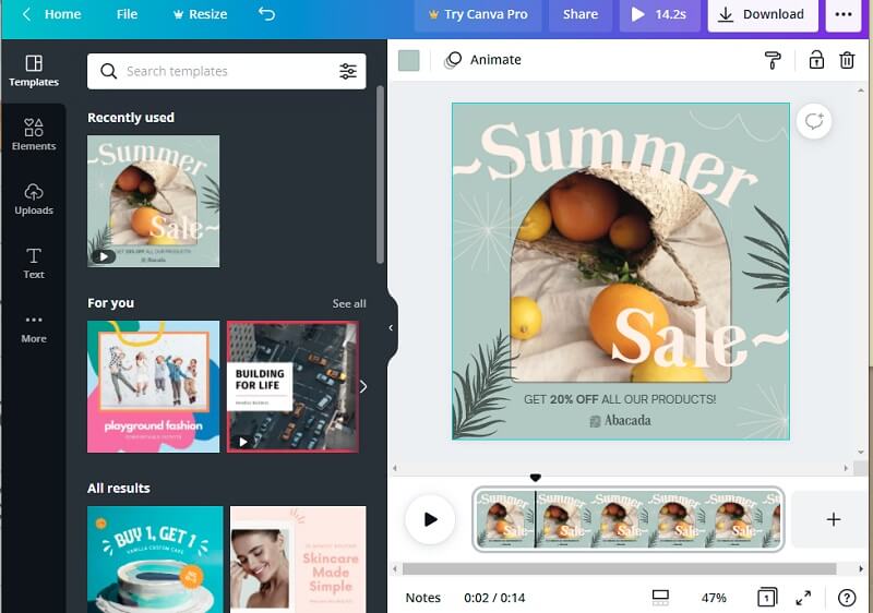 Canva インターフェース
