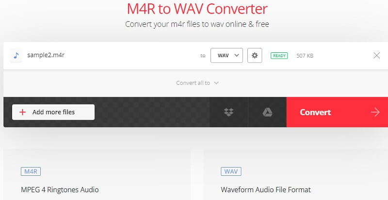 ConvertioツールでM4RをWAVに変換