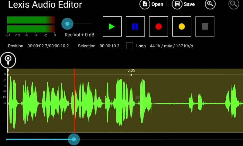 Lexis Audio Editor モバイル画面
