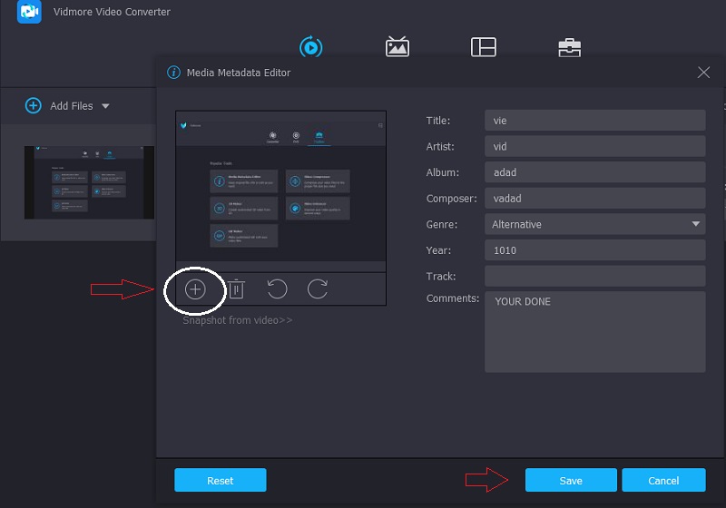 Vidmore カバーフォトを追加
