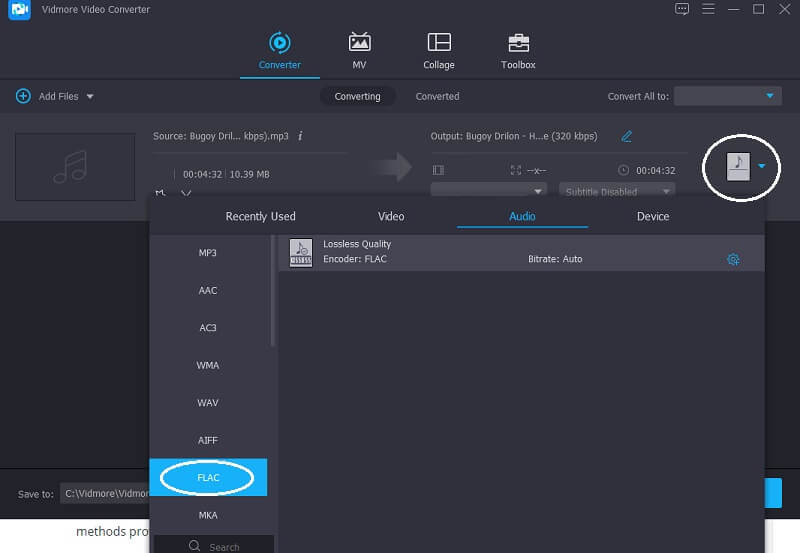 Vidmore FLAC を選択