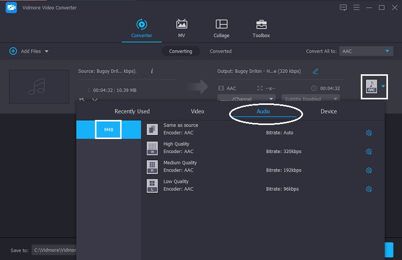 Vidmore：形式選択用