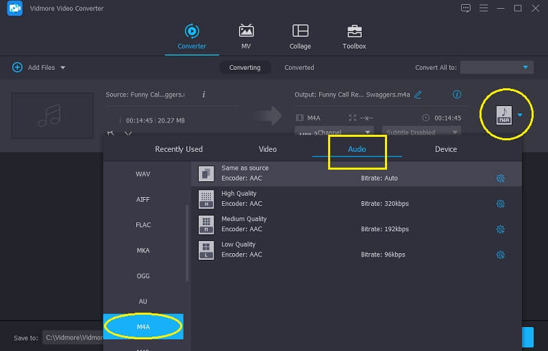 Vidmore 形式の選択