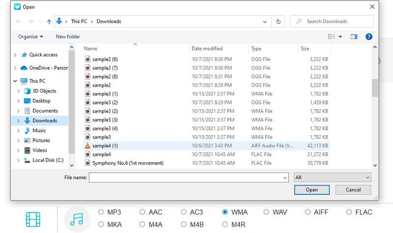 Vidmore Free AIFF オーディオをアップロード