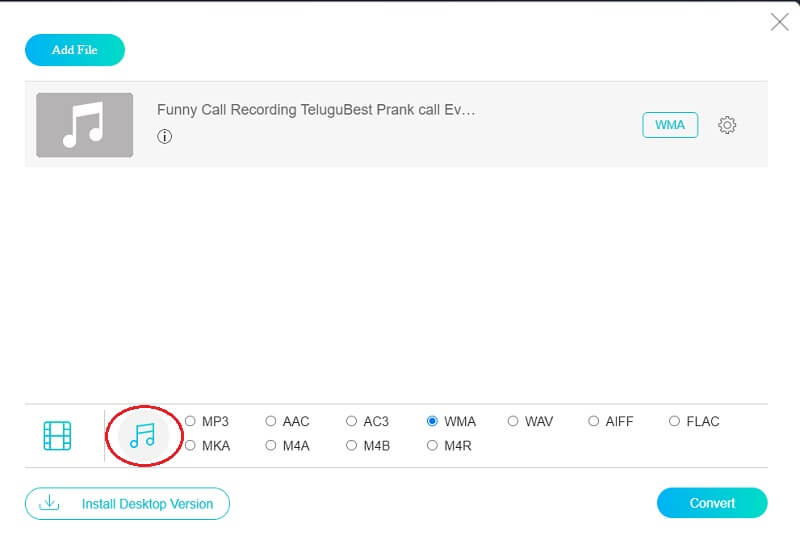 Vidmore オンライン AAC 選択画面