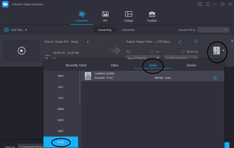 Vidmoreで形式を選択