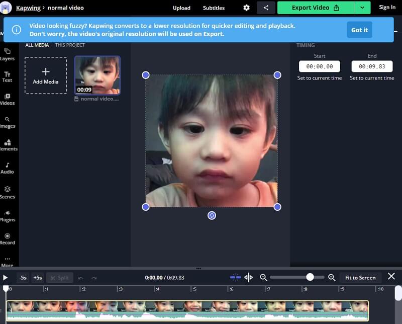 Kapwing で音声を動画に追加
