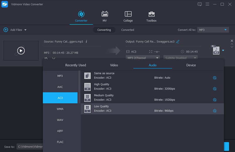 AC3ビットレートの選択（Vidmore）