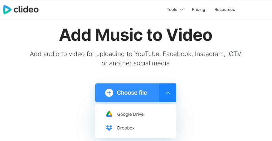 Clideo 音声ファイルを追加