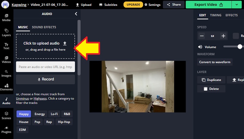 Kapwing 選択した音声を追加