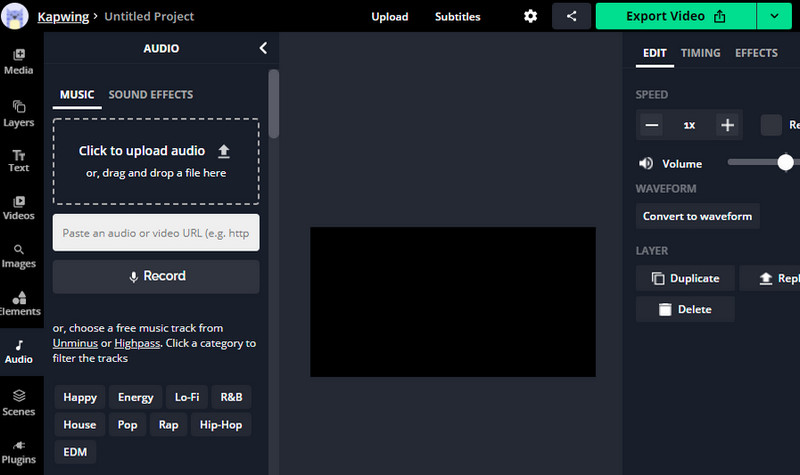 Kapwing 動画と音声の結合