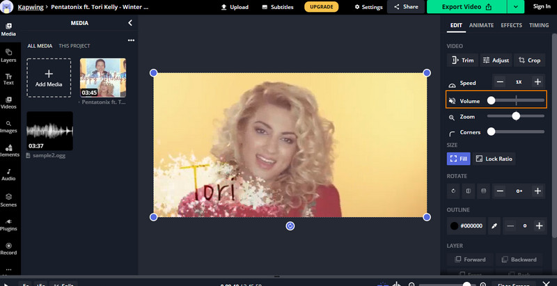 Kapwing 音声を削除