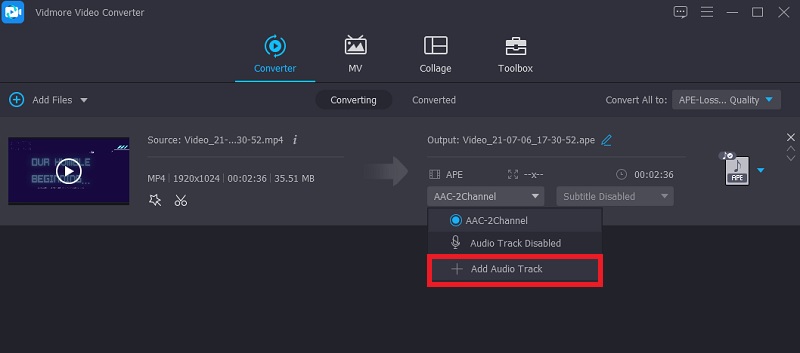 Vidmore オーディオトラックを追加
