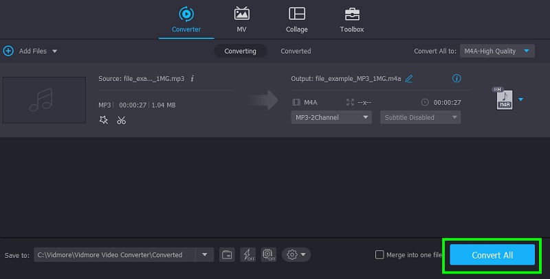Vidmore MP3 を M4A に変換