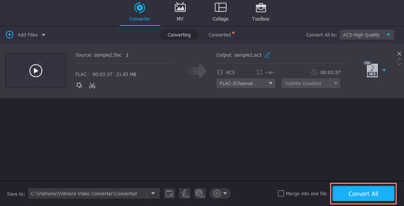 Vidmore ファイル変換開始