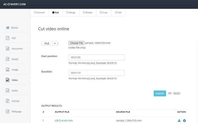Aconvert.comでM4Vをカット