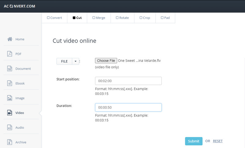 Aconvert FLVカット