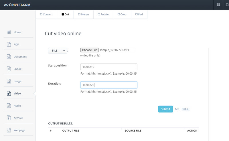 Aconvertのカット画面