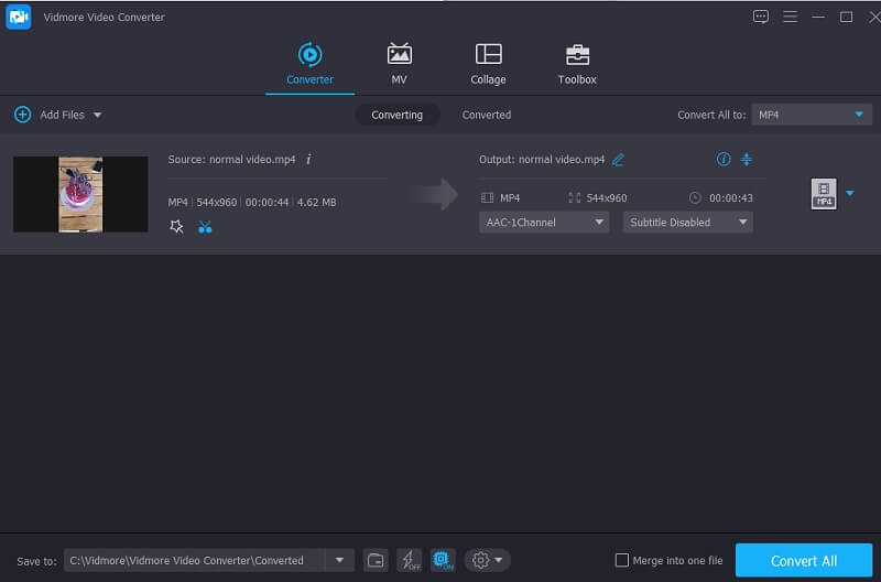 短くした動画を変換する Vidmore