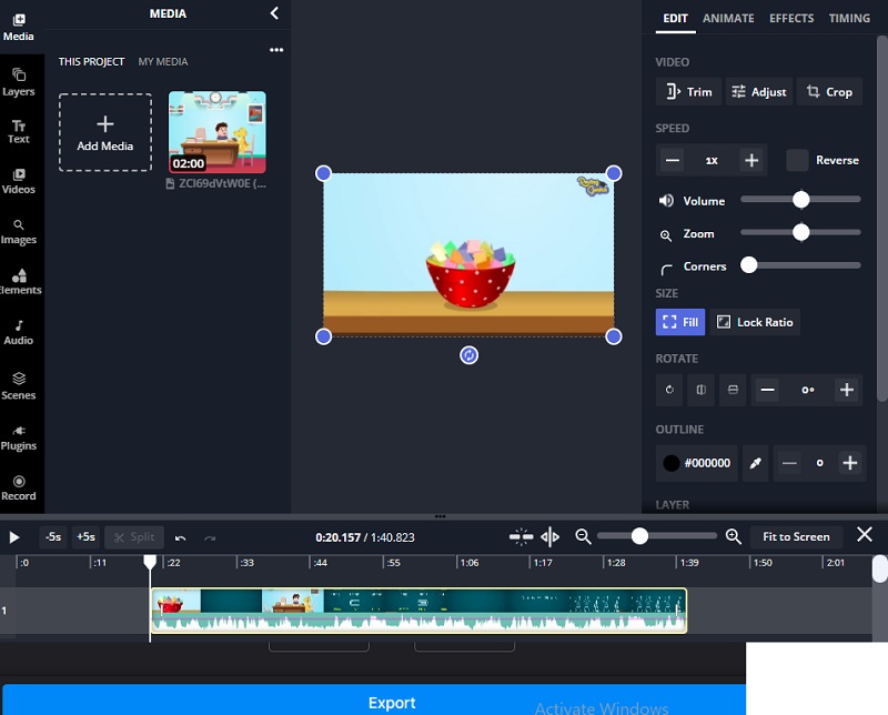 Kapwing で動画をオンラインカット