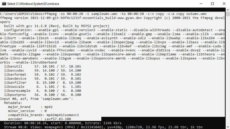 FFMPEGでWMVをカット