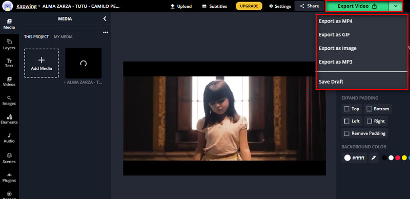 Kapwing 出力を保存