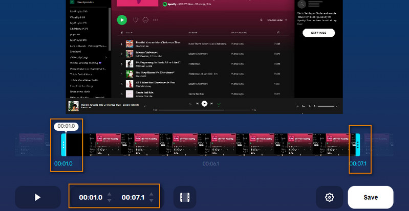 オンラインビデオカッターのインターフェース