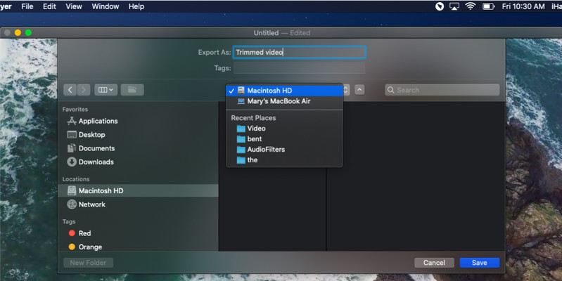 QuickTime でトリミングした動画を保存