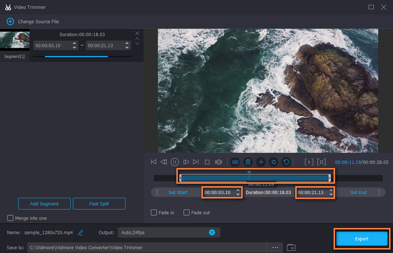 Vidmore Facebook動画カット