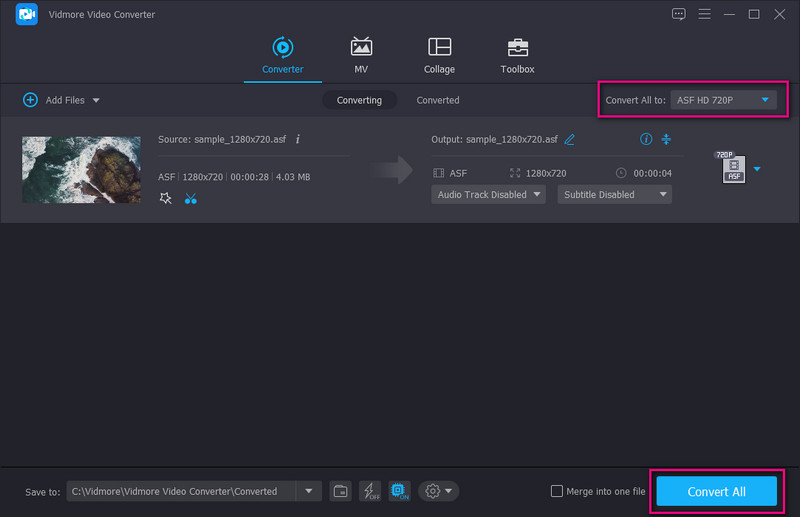 Vidmore トリミングした ASF を保存