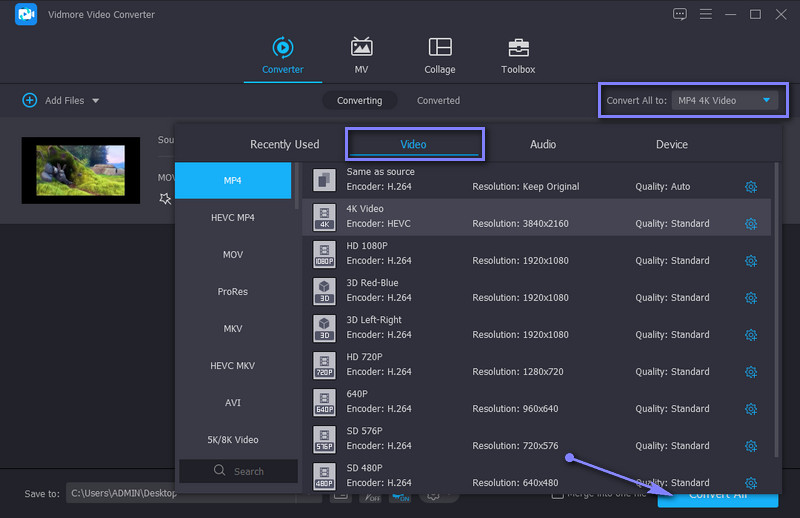 Vidmore トリミング済みムービーを保存