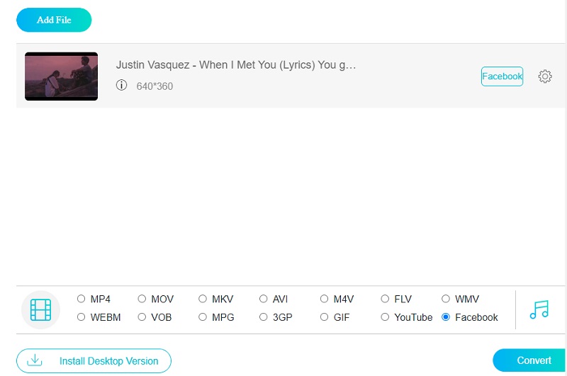 Facebookを選択 Vidmore Online